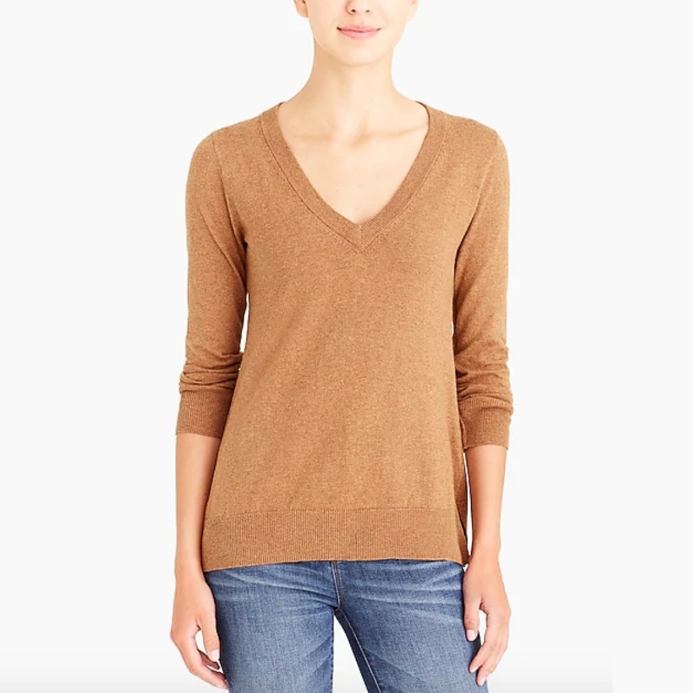 J.CREW Merino Wool V-Neck Sweater, XS, Camel